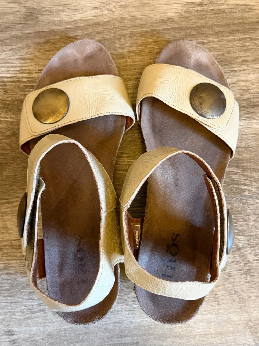 Taos Carousel wedge sandals cork-cushioned footbed metallic buttons